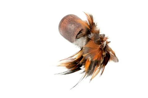 Studio shot of feather powder brush on white Stock-Fotos