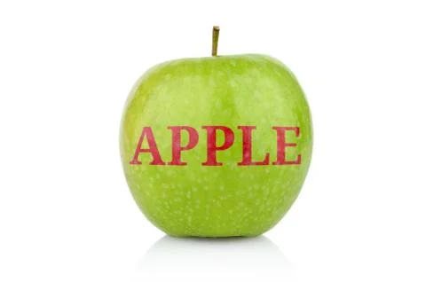 Studio shot of green apple with caption -apple isolated on a white background Stock Illustration