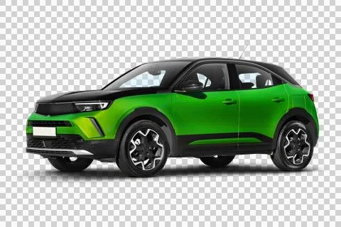 Studio shot of a green colored b-suv car showing its left side with a parti.. Stock Illustration