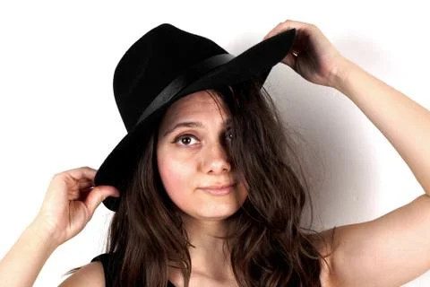 Studio shot of a lady with hat Stock Photos