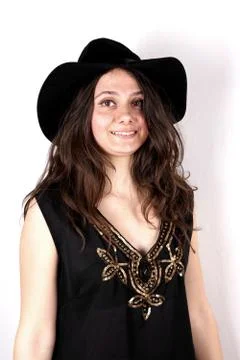 Studio shot of a lady with hat Stock Photos