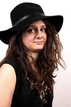 Studio shot of a lady with hat Stock Photos