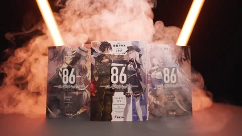 Studio shot with LED tubes and smoke of Japanese light novel Eighty-Six 4K Vidéo 276097103