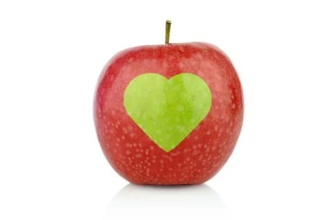 Studio shot of red apple with heart symbol isolated on white background Stock Illustration