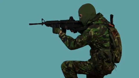 Studio Shot of Soldier in Action Stock Footage 52776934