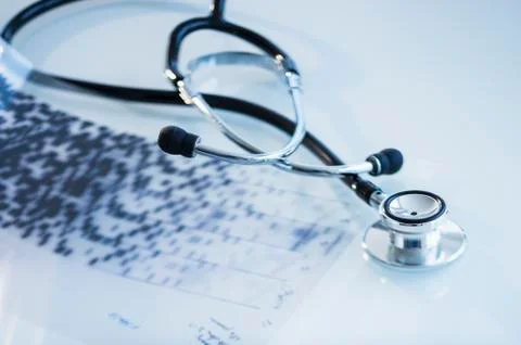 Studio shot of stethoscope with dna test Stock Photos