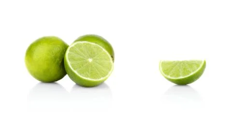 Studio shot of three sliced limes isolated on a white background Stock Photos