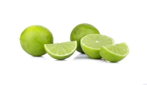 Studio shot of three sliced limes isolated on a white background Stock Photos