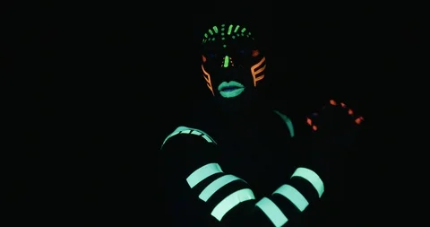 Studio, slow motion, close-up of a neon-painter dancing Stock Footage 115510084