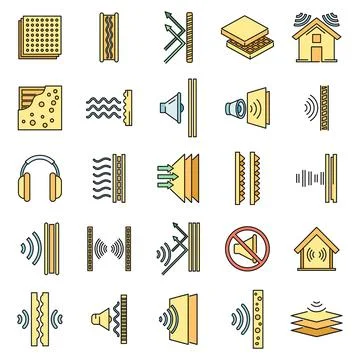 Studio soundproofing icons set vector color line Ilustración de archivo