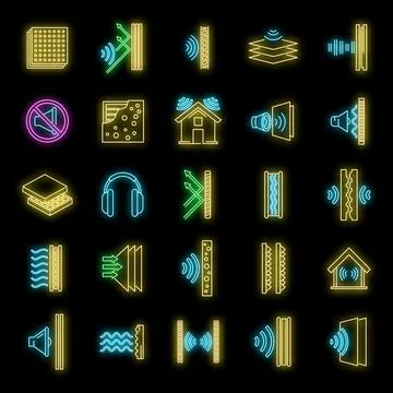 Studio soundproofing icons set vector neon Ilustración de archivo