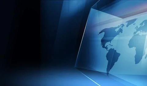 Studio space with big screen of worldmap, business  concept series Stock Illustration