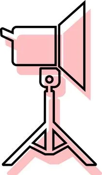 Studio spotlight continuous light stand line art Stock Illustration