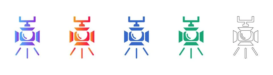 Studio Spotlight Lighting Icon Set Stock Illustration