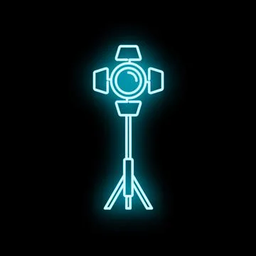 Studio spotlight neon glow icon on black background Stock Illustration