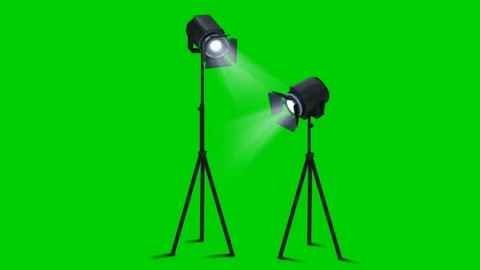 Studio Spotlights Beaming Light on Green Screen Background. Stockbeeldmateriaal 332552135