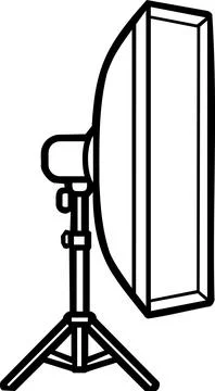 Studio stripbox softbox light stand line art icon Stock Illustration