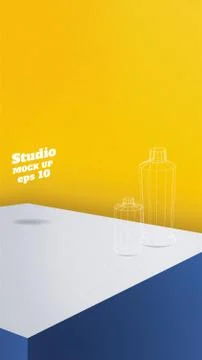 Studio table background.Vector,vivid blue product display block with yellow w 스톡 일러스트