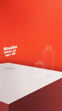Studio table background.Vector,vivid red product display block with oragne re 스톡 일러스트