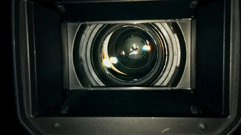 Studio Television Camera Lens with showing light inside Vídeo Stock 107906112