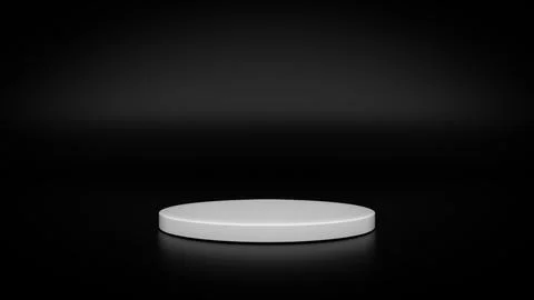 Studio template and white round shape pedestal on black glossy background. Stock Illustration