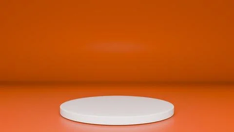 Studio template and white round shape pedestal on orange background Stock Illustration