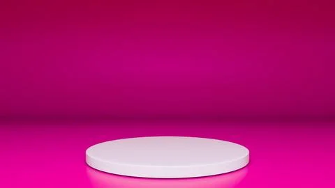 Studio template and white round shape pedestal on pink reflective background Stock Illustration