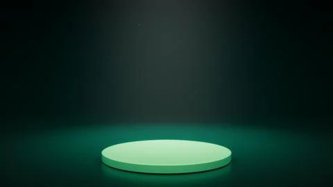 Studio template and white round shape pedestal on dark green gradient background Stock Illustration
