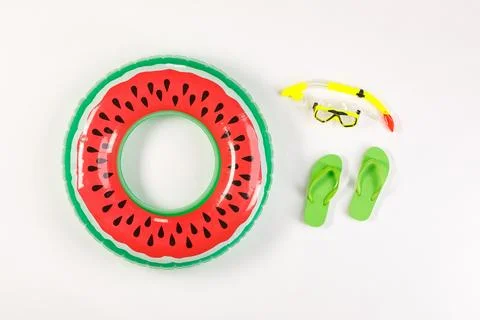Studio top view shot two pairs of green rubber casual slippers with snorkel.. 写真素材