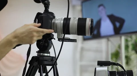 Studio video production work equipment operator monitor Stock Footage