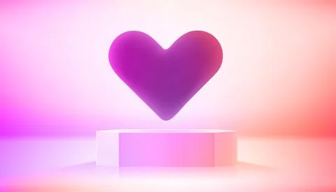 Studio with vivid hologram glow effect and heart shape. Vector 3d illustratio Иллюстрация