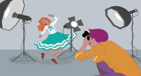 Studio work background model cameraman device icons decor 스톡 일러스트