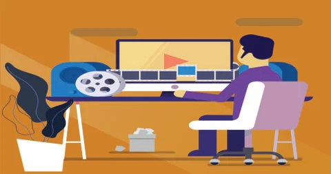 Studio work background working man filmstrip computer icons 스톡 일러스트