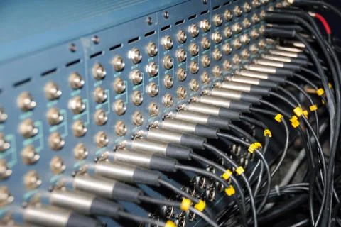 Studio xlr cables patch panel. Foto stock