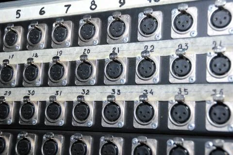 Studio xrl cables patch panel. Stock Photos