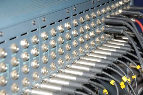Studio xrl cables patch panel. Stock Photos