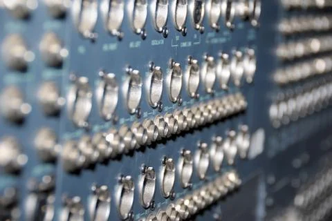 Studio xrl cables patch panel. Stock Photos