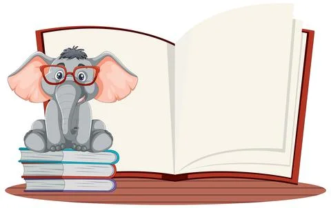 Studious Elephant Reading Books Illustrazione stock