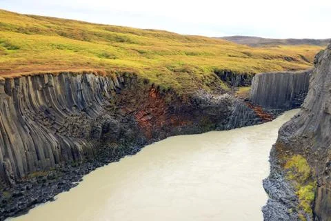 Studlagil basalt canyon Stock Photos