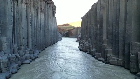 Studlagil Canyon in Iceland drone view at sunset Stock Footage 216797261