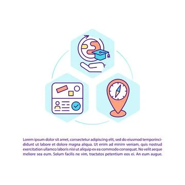 Study abroad concept line icons with text Stock Illustration