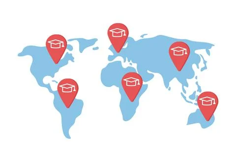 Study abroad destinations semi flat color vector objects Stockillustratie