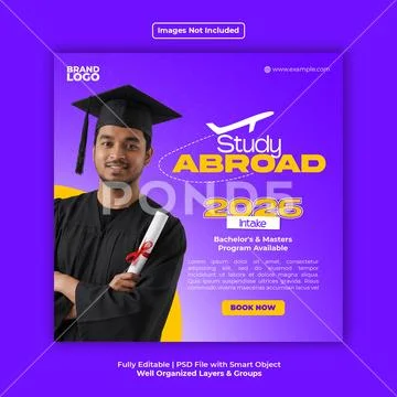 Study Abroad - Educational Concept  Social Media Post Template PSD Template