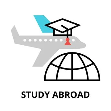 Study abroad icon, flat thin line vector illustration Stock Illustration