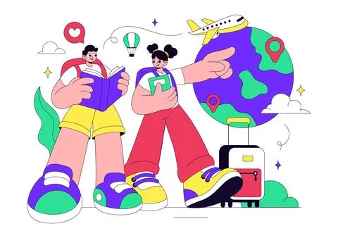 Study Abroad Vector Illustration Featuring International Education, Student.. Stock Illustration