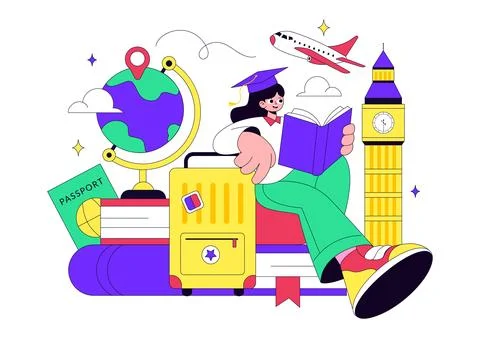 Study Abroad Vector Illustration Featuring International Education, Student.. Stock Illustration