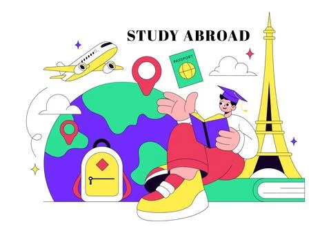 Study Abroad Vector Illustration Featuring International Education, Student.. Stock Illustration