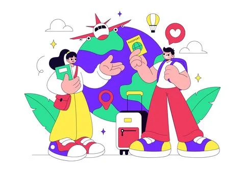 Study Abroad Vector Illustration Featuring International Education, Student.. Stock Illustration
