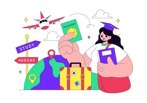 Study Abroad Vector Illustration Featuring International Education, Student.. Stock Illustration