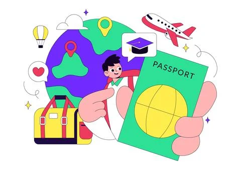 Study Abroad Vector Illustration Featuring International Education, Student.. Stock Illustration